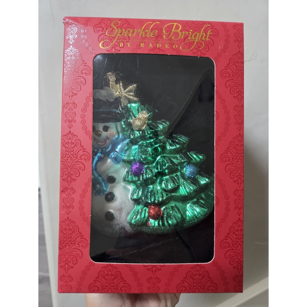 Christmas Christopher Radko Sparkle Bright Snowman and Christmas Tree Glass...